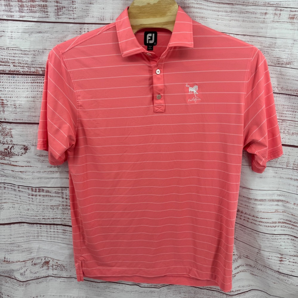 FootJoy Golf Polo Shirt Mens XL Coral Pink Striped Wildfire Horse Performance